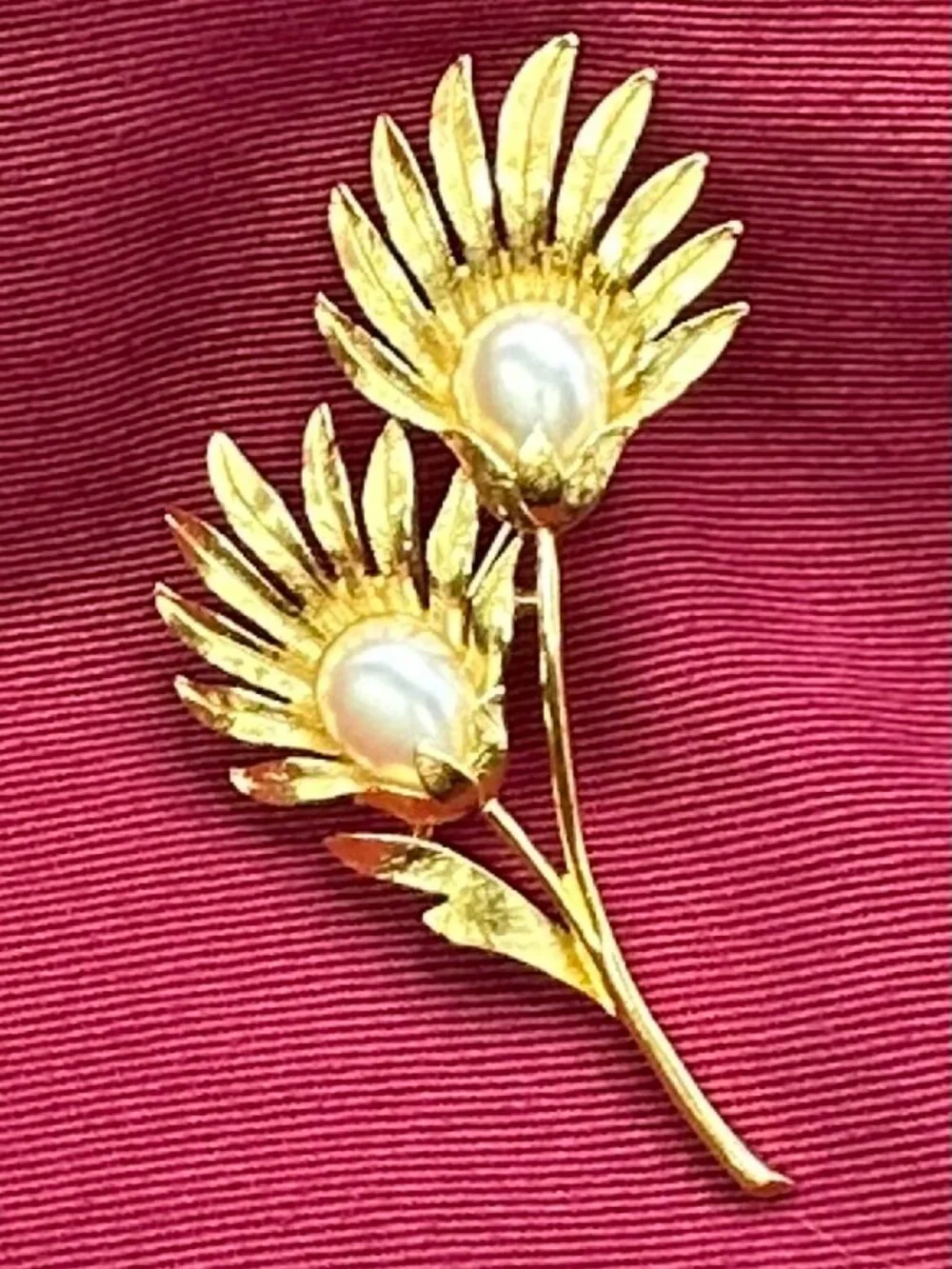VTG Trifari Gold-Plated Faux Pearl Floral Brooch